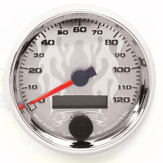 Speedometer Elec-Autometer Cus App 2 5 / 8" Diameter W / Chrome Plated Flame Dial / Bezel / Cup Lcd Odo .19343