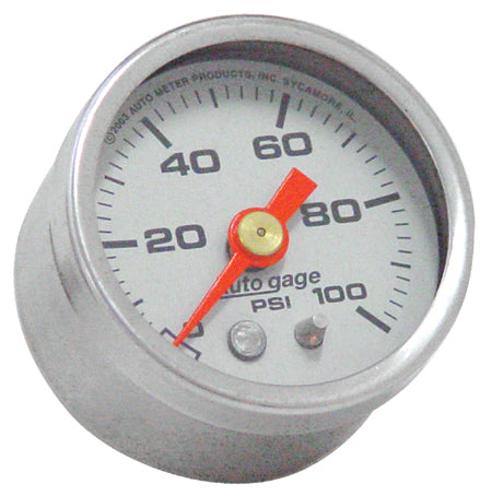 Oil Pressure Gauge Autometer 0-100 Psi Silver Face Chrome Bezel 1-1 / 2" Diameter .2180