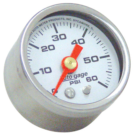 Oil Pressure Gauge Autometer 0-100 Psi White Face Chrome Bezel 1-1 / 2" Diameter .2177