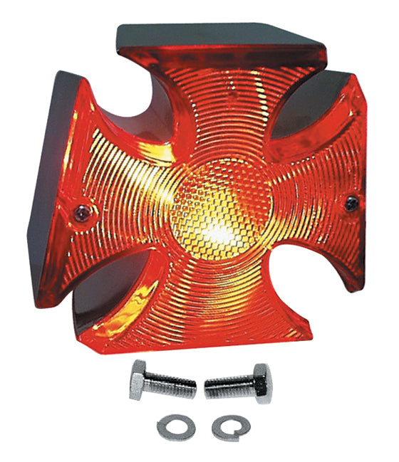 Taillight Led Maltese Cross Custom Use Flat Back Mounts On 2"Centers 12 Volt Chrome Plt