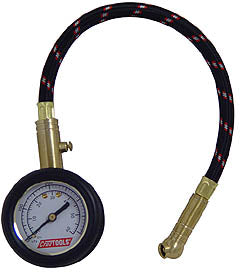 Analog Tire Pressure Gauge 0 / 60 Psi In 1 Lbs Increments 2" Dial 10" Lg Flexible Hose