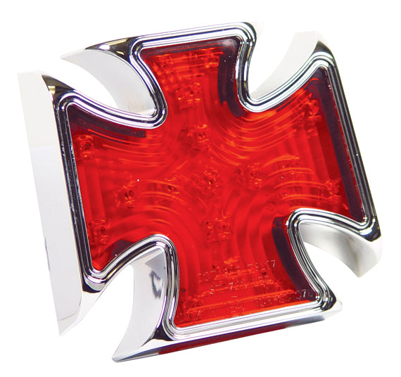 Taillight Led Maltese Cross 4" Billet Red Lens W / Red Led'S Flat Back Custom Use Chrome