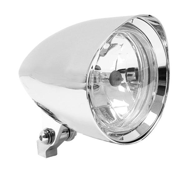 Headlight Assembly Custom 4-1 / 2" W / Visor 6-1 / 2" Long 12V 60 / 55W Hlgn Chrome Plated Billet Alum