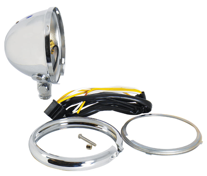 4-1 / 2" Headlight Shell Chrome Custom Use Includes Socket For Bulb