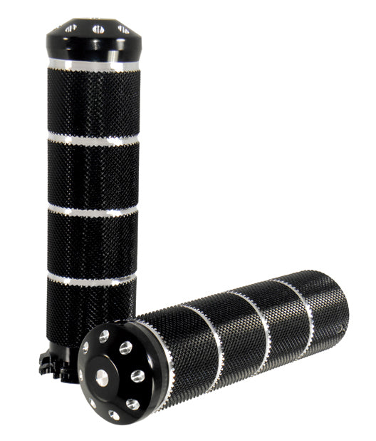 Billet Aluminum Hand Grips All Models W / Exterior Cables Black Anodized