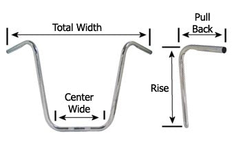 Ape Hanger Handlebar 16" Rise 82 / Later 35" Wide 9" Center Width 7-3 / 8" Pullback W / Crimp Cp