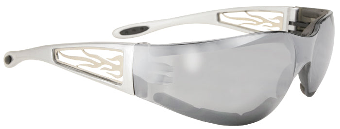 Sunglasses Silver Frame Metal Flames Silver Mirror Lens Pacific Coast 4440