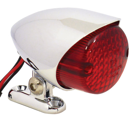 Bullet Style Taillight Chrome Plated 2.2"Od X 3.5"Long Flush Type Mt W / Tilt Action 12 Volt Bulb