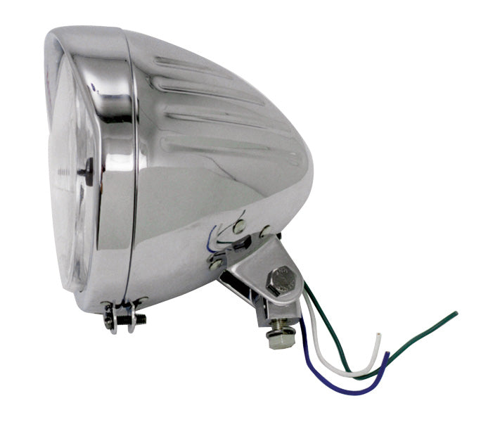Headlight Ribbed Style 5-3 / 4" Custom W / Bezel Visor 12V Halo- Gen Bottom Mt Cp
