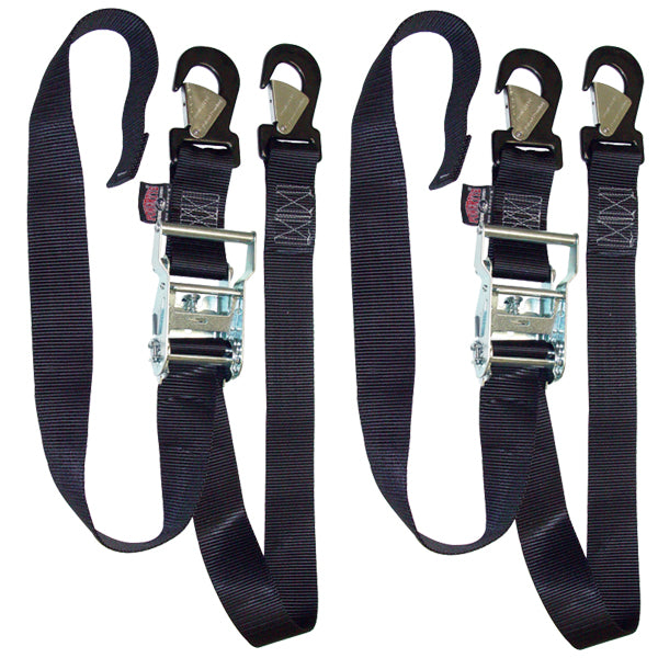 2"Wide Ratchet Tie Downs Black W / Secure Hooks On Both Ends 6 Feet Long Mfg #32570