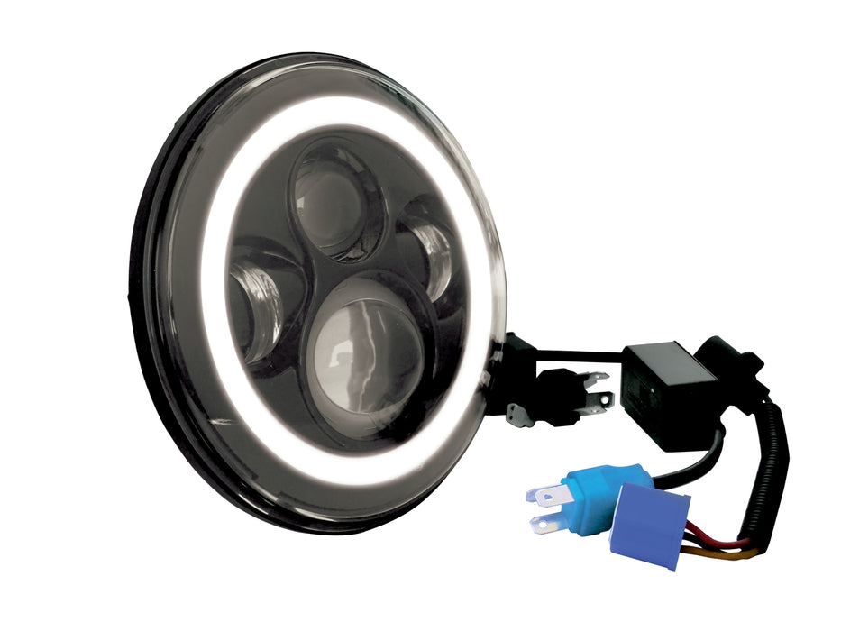 Led Headlight With Halo For Custom Use Black Shell W / Halo
