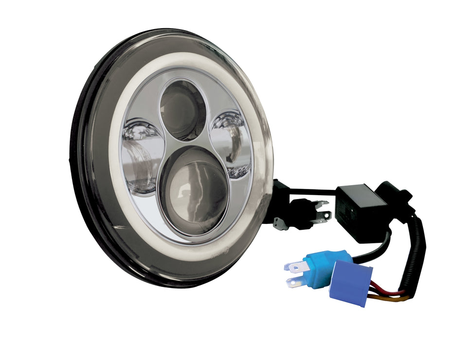 Led Headlight With Halo For Custom Use Silver Shell W / Halo