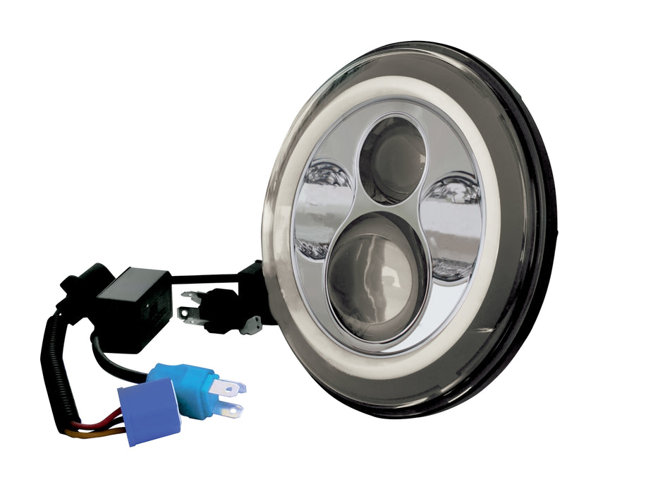 Led Headlight With Halo For Custom Use Silver Shell W / Halo