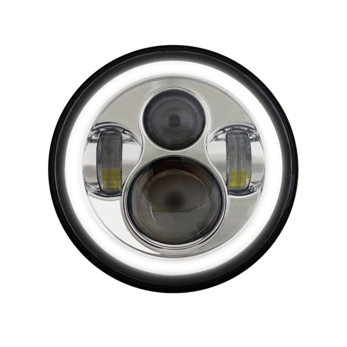 Led Headlight With Halo For Custom Use Silver Shell W / Halo
