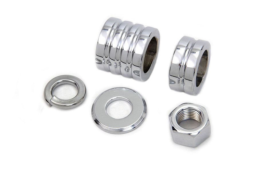 Front Axle Spacer Kit Groove Style Chrome 2000 / 2006 FLSTF Front Fitment