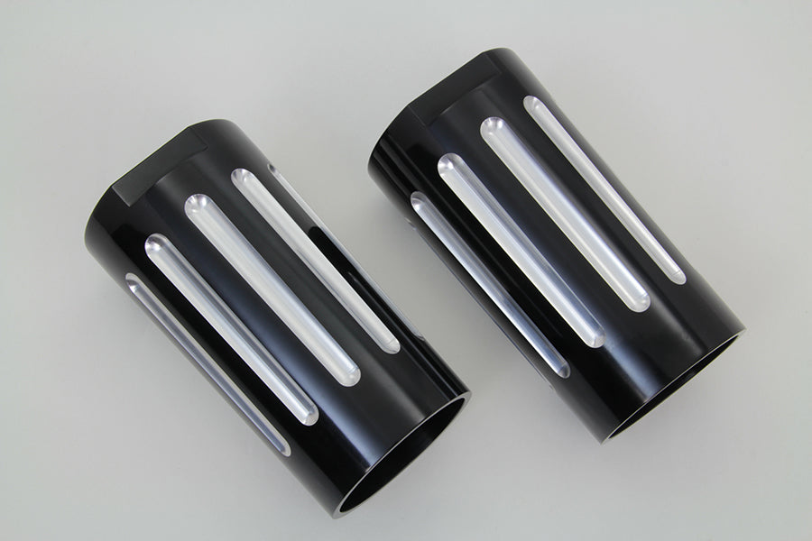 Black Fork Slider Cover Set with Chrome Strip 1949 / 1984 FL 1980 / 2013 FLT 1984 / UP FLST 1980 / 2013 FLHT 1970 / 1984 FLH