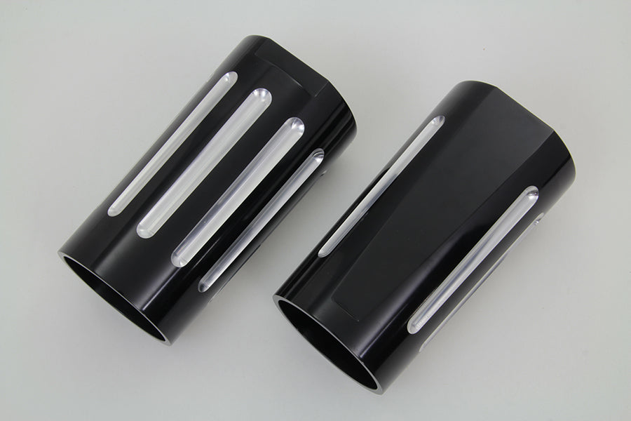 Black Fork Slider Cover Set with Chrome Strip 1949 / 1984 FL 1980 / 2013 FLT 1984 / UP FLST 1980 / 2013 FLHT 1970 / 1984 FLH