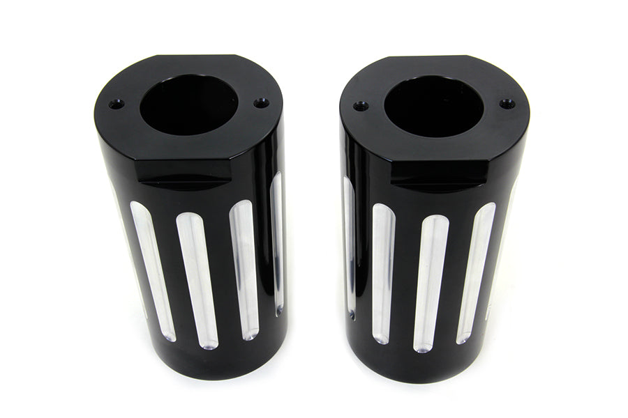 Black Fork Slider Cover Set with Chrome Strip 1949 / 1984 FL 1980 / 2013 FLT 1984 / UP FLST 1980 / 2013 FLHT 1970 / 1984 FLH