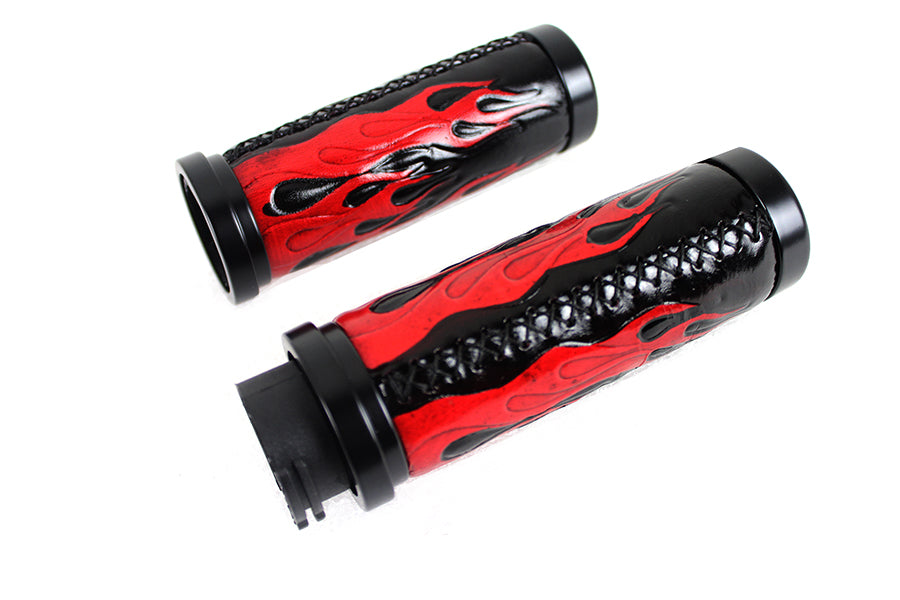Red Flame Style Grip Set with Black Ends 1996 / 2015 FXST 1996 / 2015 FLST 1996 / 2017 FXD 1996 / 2007 FLT