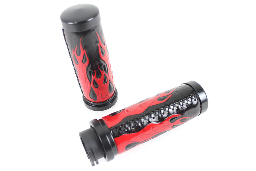 Red Flame Style Grip Set with Black Ends 1996 / 2015 FXST 1996 / 2015 FLST 1996 / 2017 FXD 1996 / 2007 FLT