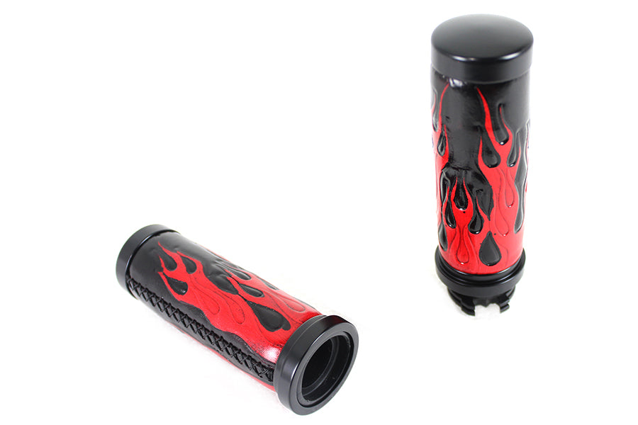 Red Flame Style Grip Set with Black Ends 1996 / 2015 FXST 1996 / 2015 FLST 1996 / 2017 FXD 1996 / 2007 FLT