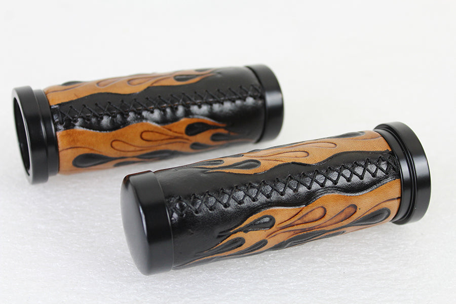 Amber Flame Style Throttle By Wire Grip Set with Black Ends 2008 / UP FLT 2016 / UP FXST 2016 / UP FLST