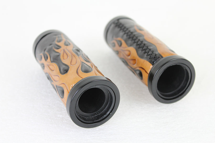 Amber Flame Style Throttle By Wire Grip Set with Black Ends 2008 / UP FLT 2016 / UP FXST 2016 / UP FLST