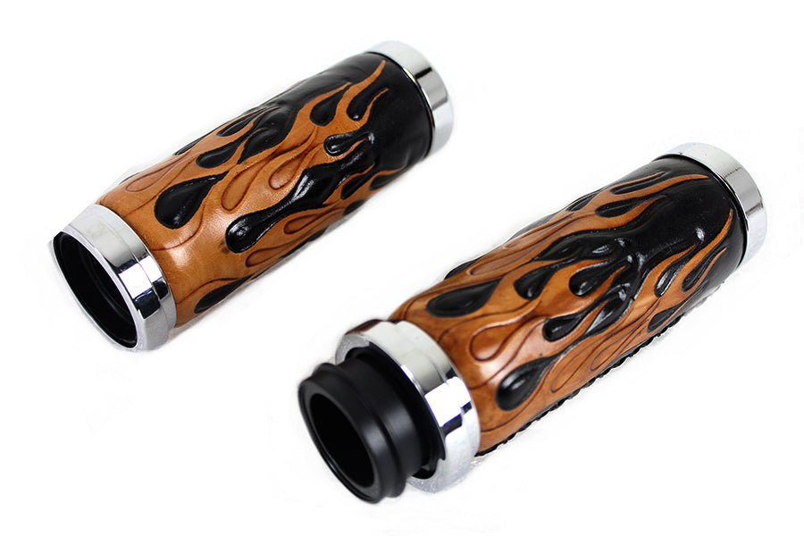 Amber Flame Style Throttle By Wire Grip Set with Chrome Ends 2008 / UP FLT 2016 / UP FXST 2016 / UP FLST