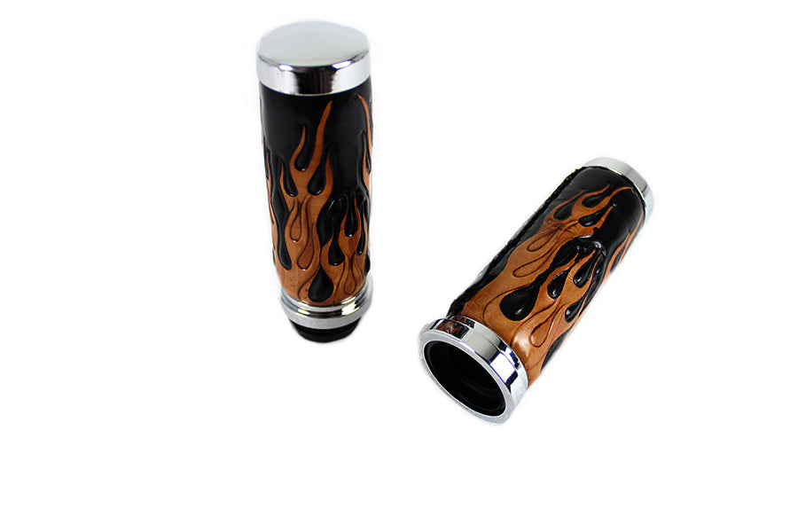 Amber Flame Style Throttle By Wire Grip Set with Chrome Ends 2008 / UP FLT 2016 / UP FXST 2016 / UP FLST