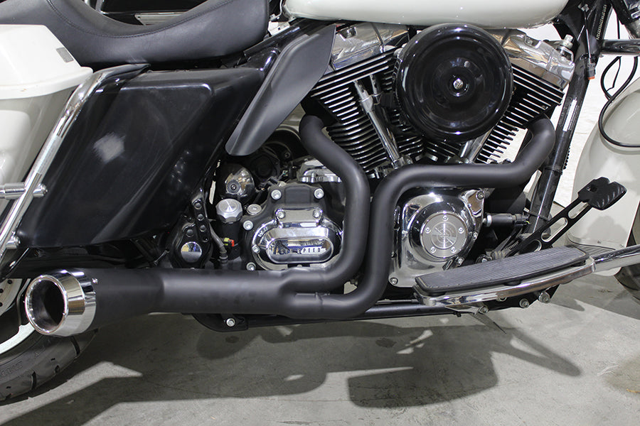 FLT Offset Megaphone 2:1 1-3/4  Exhaust Black with Chrome 2006 / 2016 FLT
