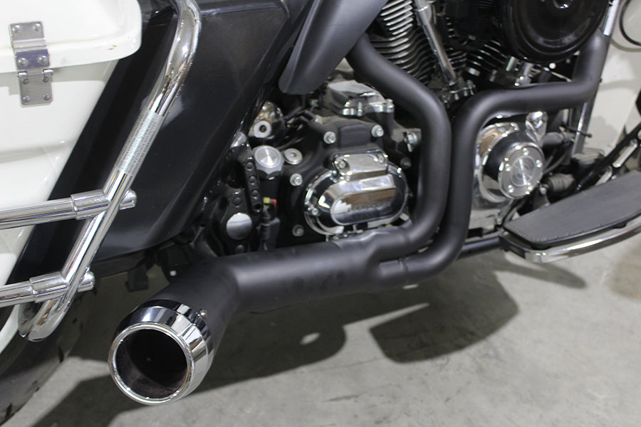 FLT Offset Megaphone 2:1 1-3/4  Exhaust Black with Chrome 2006 / 2016 FLT