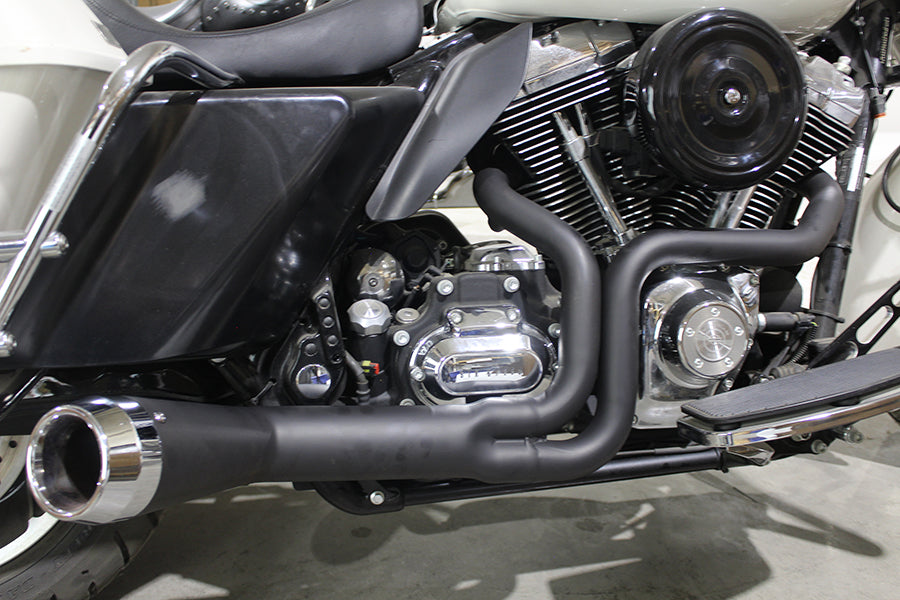 FLT Offset Megaphone 2:1 1-3/4  Exhaust Black with Chrome 2006 / 2016 FLT