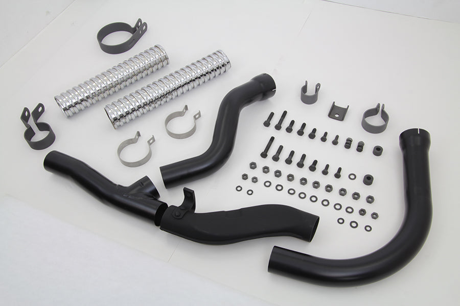 Black Replica Panhead Exhaust Header Kit 1948 / 1957 FL