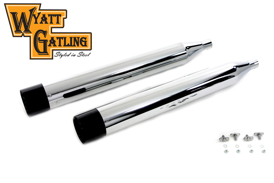 Wyatt Gatling Chrome Muffler Set with Black Gun Barrel Ends 1995 / 2016 FLT