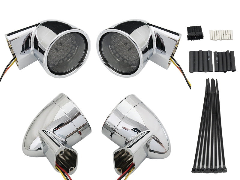 Chrome Revox Bullet Style LED Turn Signal Lamp Kit 1994 / 2013 FLH 1998 / 2013 FLT 1996 / UP FLST