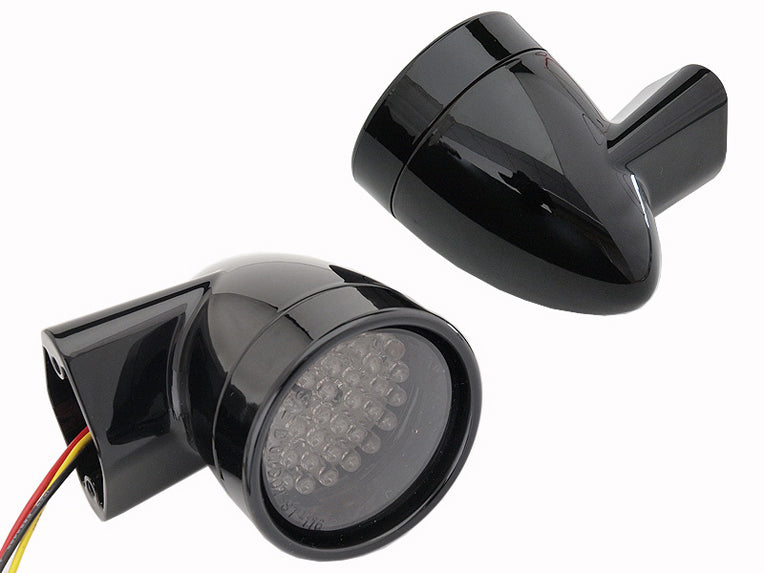 Black Revox Bullet Style LED Front Turn Signal Set 1994 / 2013 FLH 1998 / 2013 FLT 1996 / UP FLST