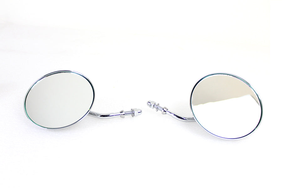 Round Skull and Flame Mirror Set with One Piece Stems Chrome 1965 / UP All models for left and right side application