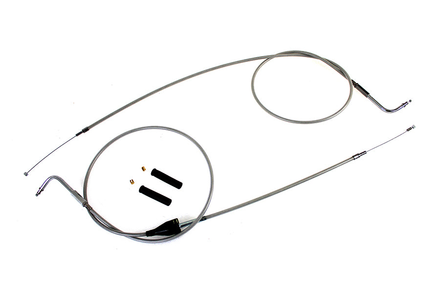 Stainless Steel Throttle and Idle Cable Set Clear Coat +8 2002 / 2007 FLHTCU 2002 / 2007 FLHTC 2002 / 2007 FLTR 2002 / 2007 FLHT 2002 / 2007 FLHX