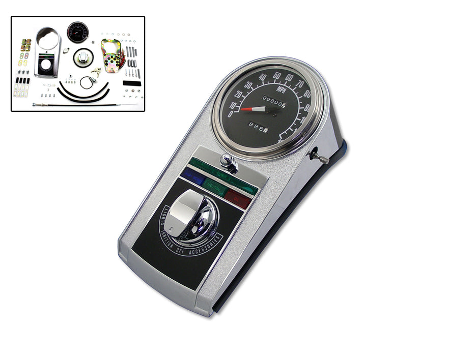 Chrome Cast Dash Panel Kit with 2:1 Ratio Speedometer 1948 / 1967 FL 1980 / 1983 FX